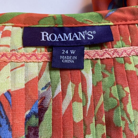 ROAMAN'S Chiffon Pleated Top Women's 24W Colorful Abstract Roll Tab Sleeves - Picture 7 of 11